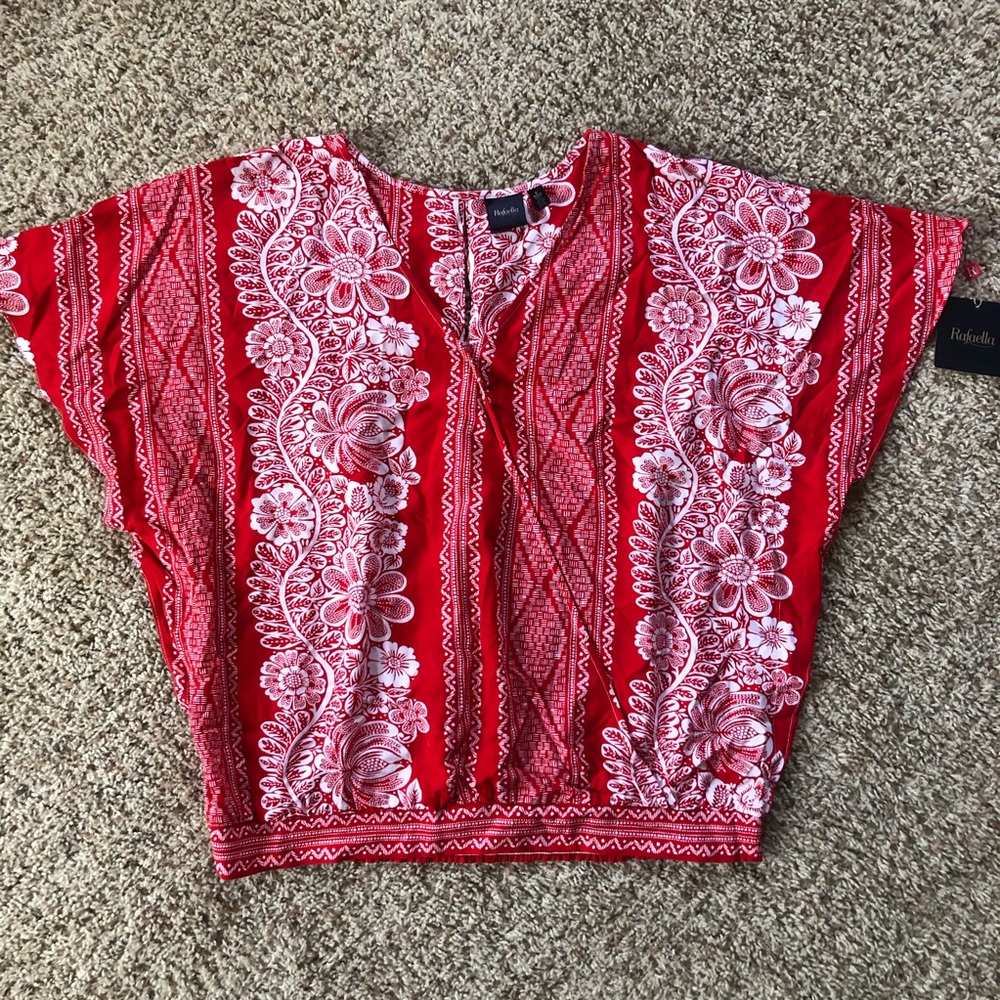 NWT Rafaella Red/White Floral Bandana Print Flowy Blouse Size S